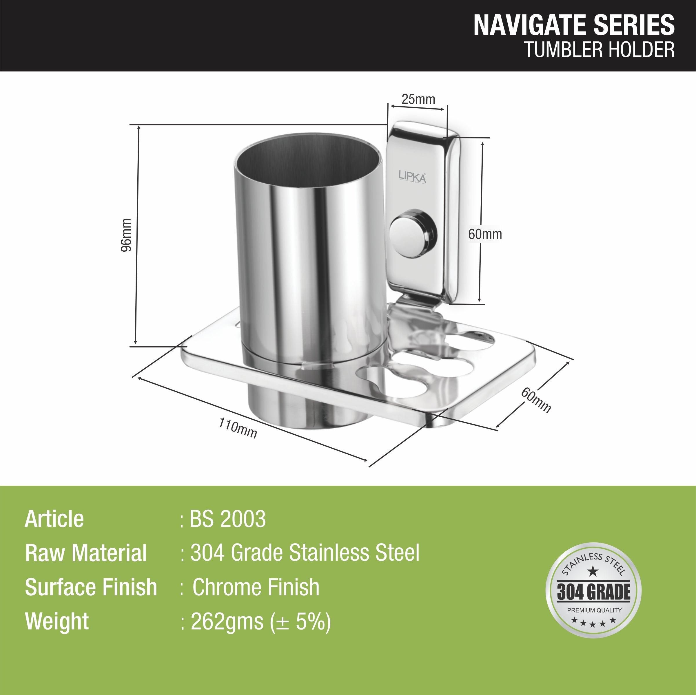 Navigate Tumbler Holder (304-ss) size and dimension