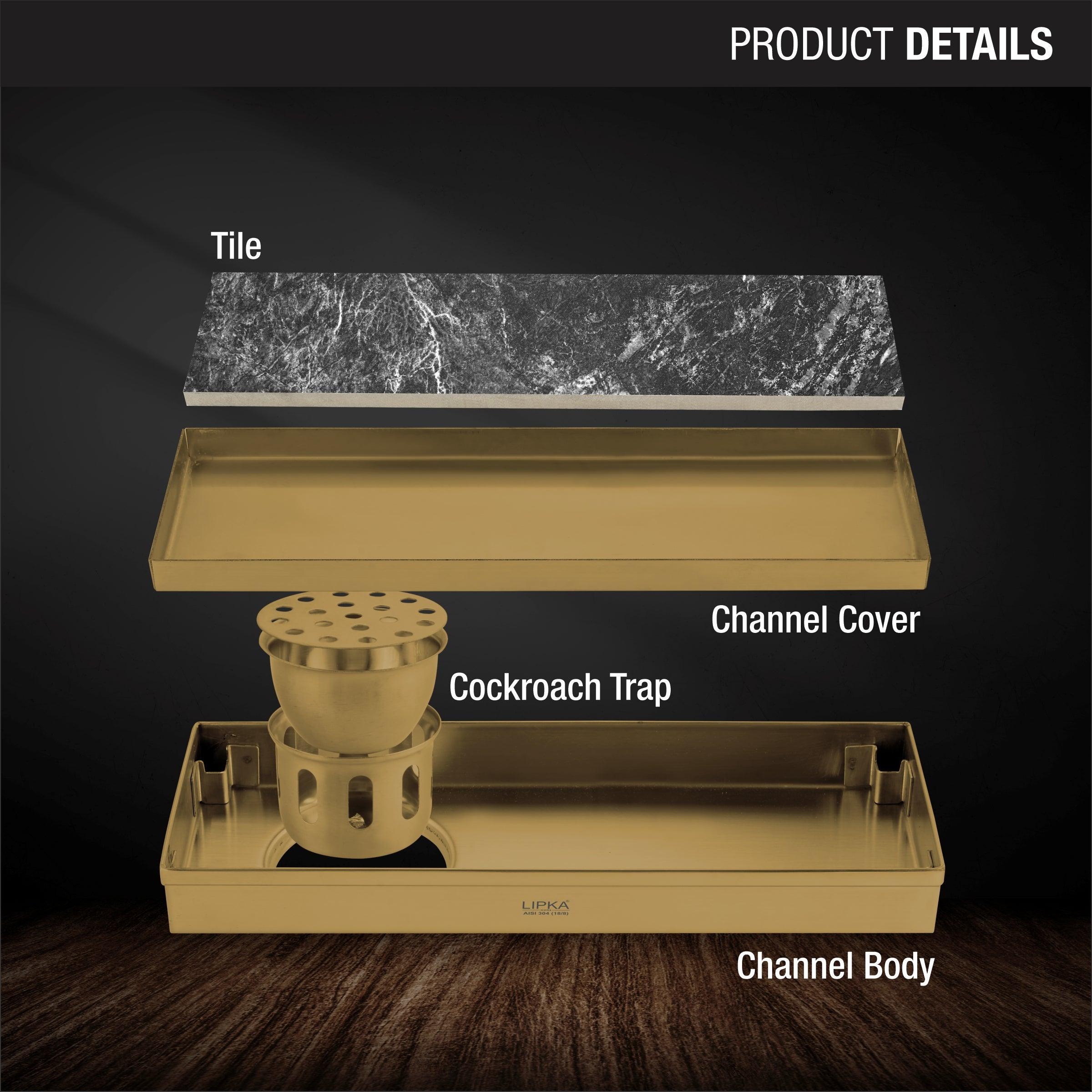 Tile Insert Shower Drain Channel - Yellow Gold (12 x 4 Inches) product details