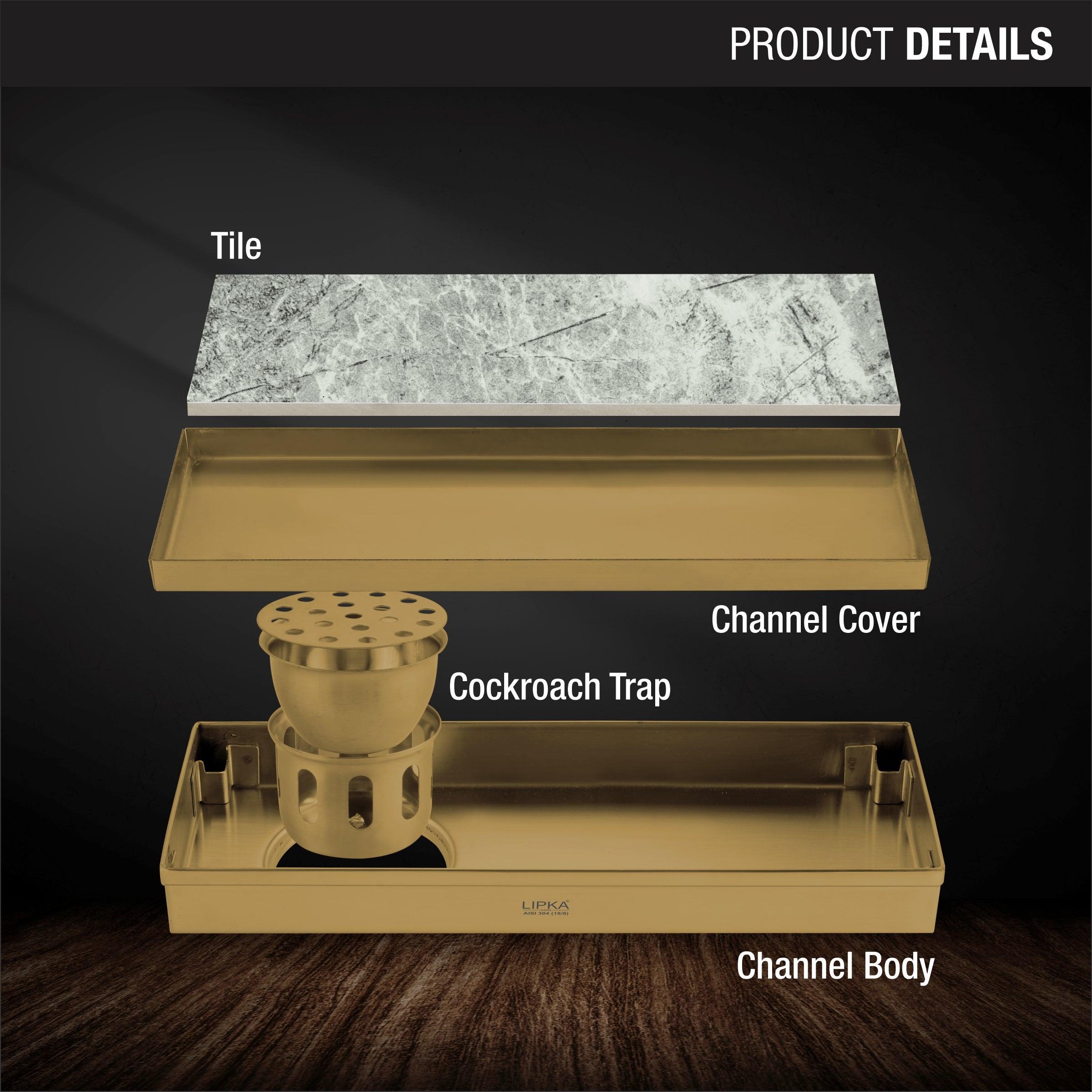 Tile Insert Shower Drain Channel - Yellow Gold (12 x 5 Inches) product details