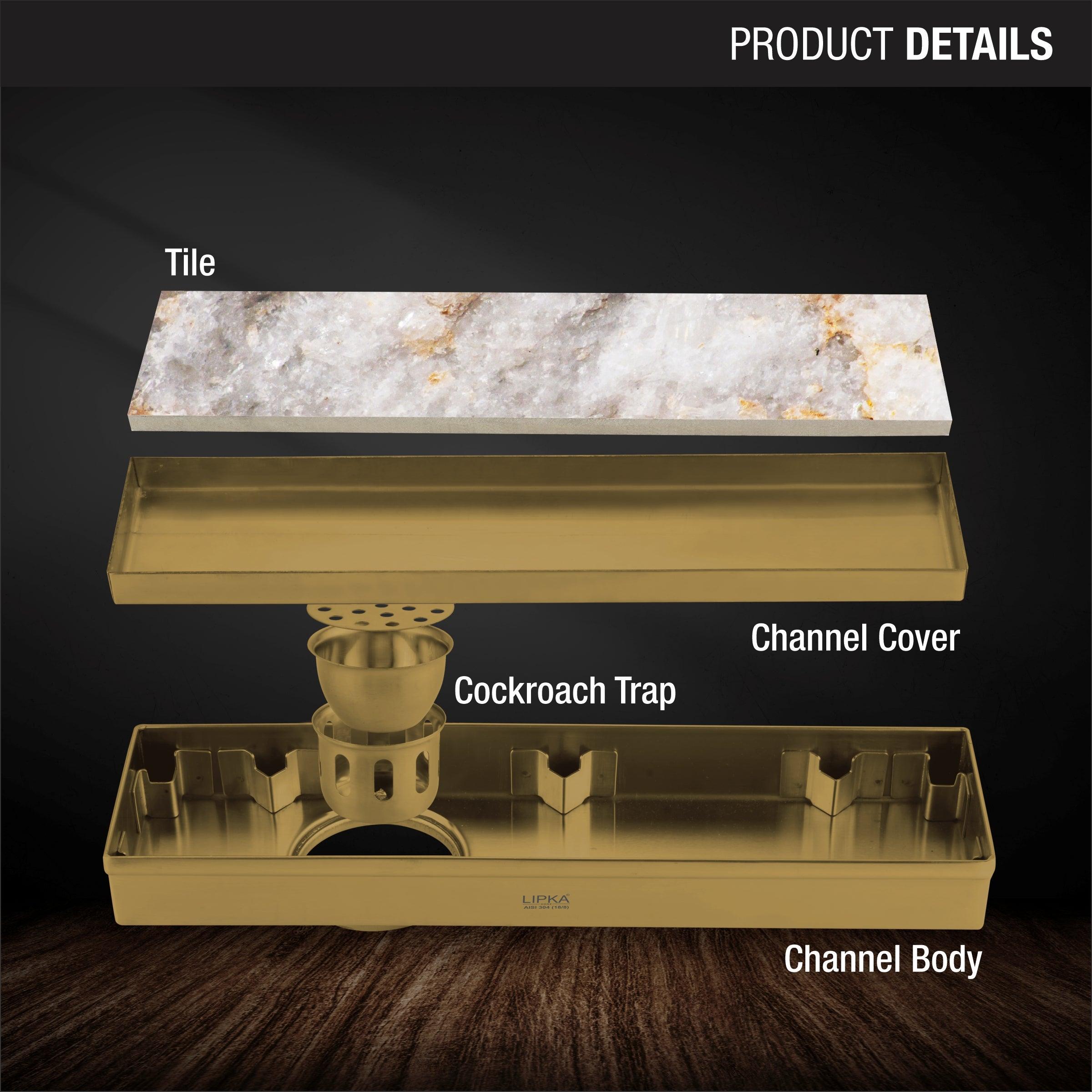 Tile Insert Shower Drain Channel - Yellow Gold (12 x 3 Inches) product details