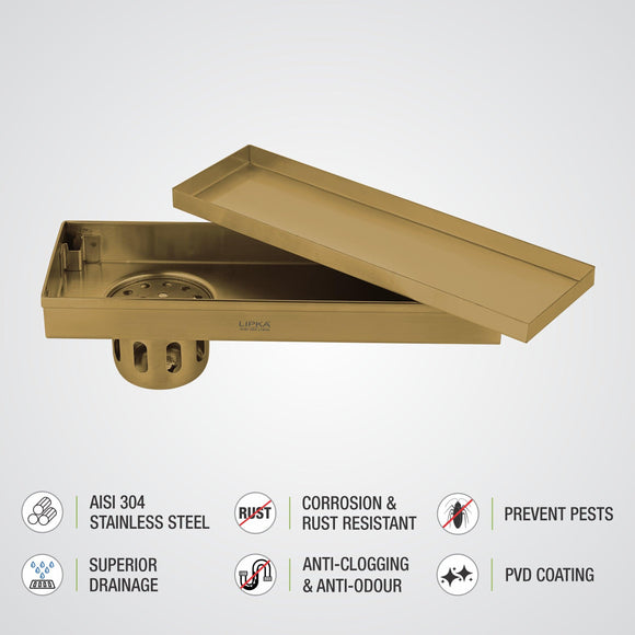 Tile Insert Shower Drain Channel - Yellow Gold (18 x 4 Inches) - LIPKA - Lipka Home