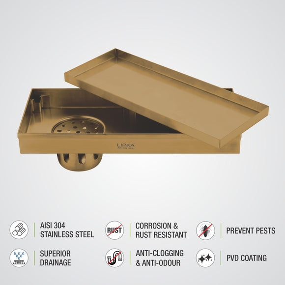 Tile Insert Shower Drain Channel - Yellow Gold (18 x 5 Inches) - LIPKA - Lipka Home