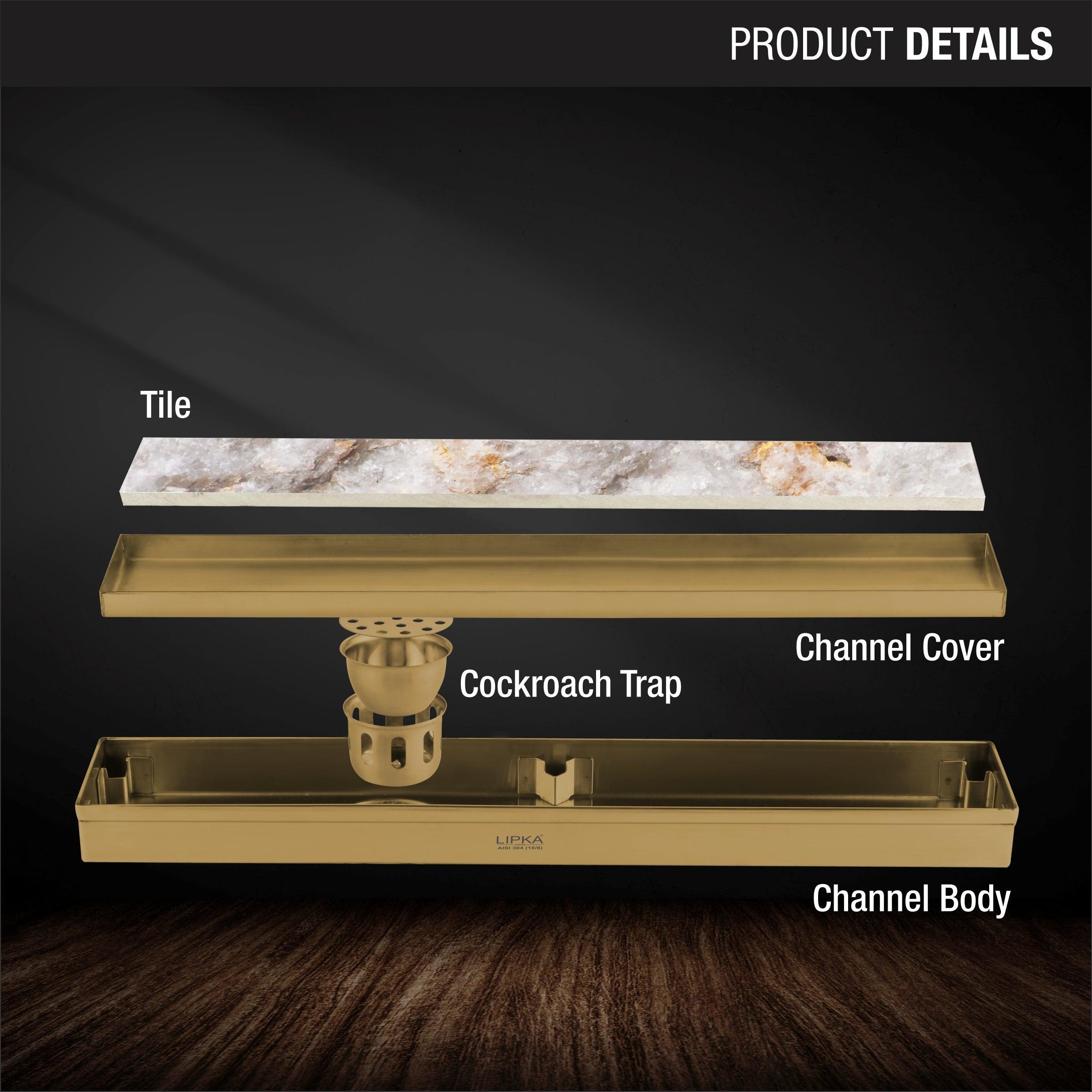 Tile Insert Shower Drain Channel - Yellow Gold (24 x 3 Inches) product details