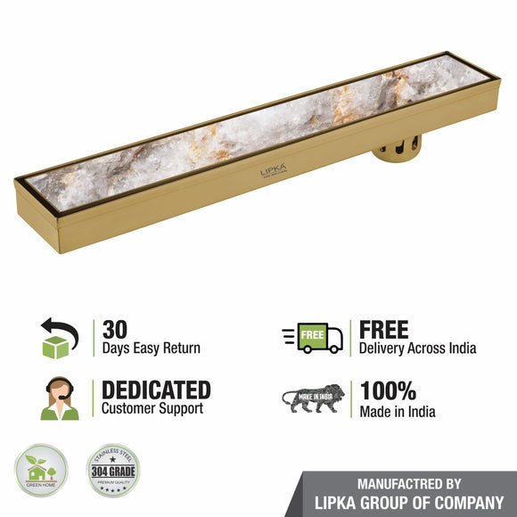 Tile Insert Shower Drain Channel - Yellow Gold (24 x 3 Inches) - LIPKA - Lipka Home