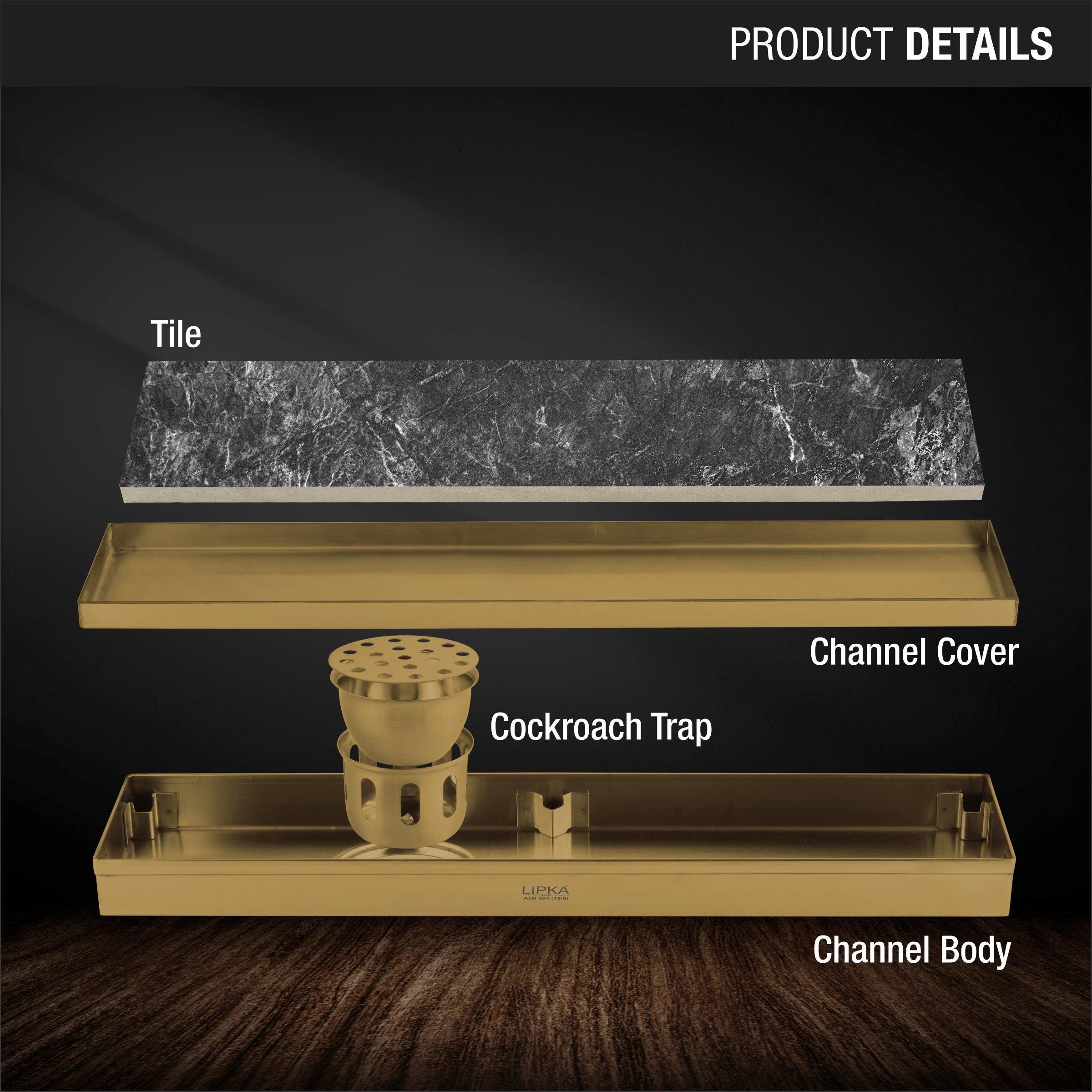 Tile Insert Shower Drain Channel - Yellow Gold (24 x 4 Inches) product details