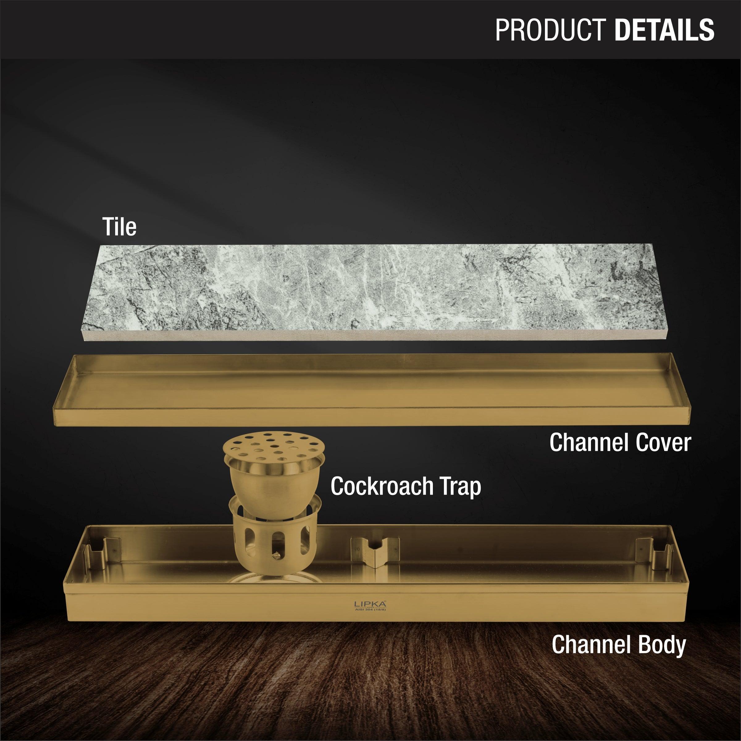 Tile Insert Shower Drain Channel - Yellow Gold (24 x 5 Inches) product details