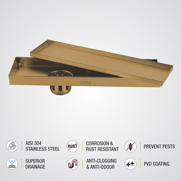 Tile Insert Shower Drain Channel - Yellow Gold (24 x 5 Inches) - LIPKA - Lipka Home