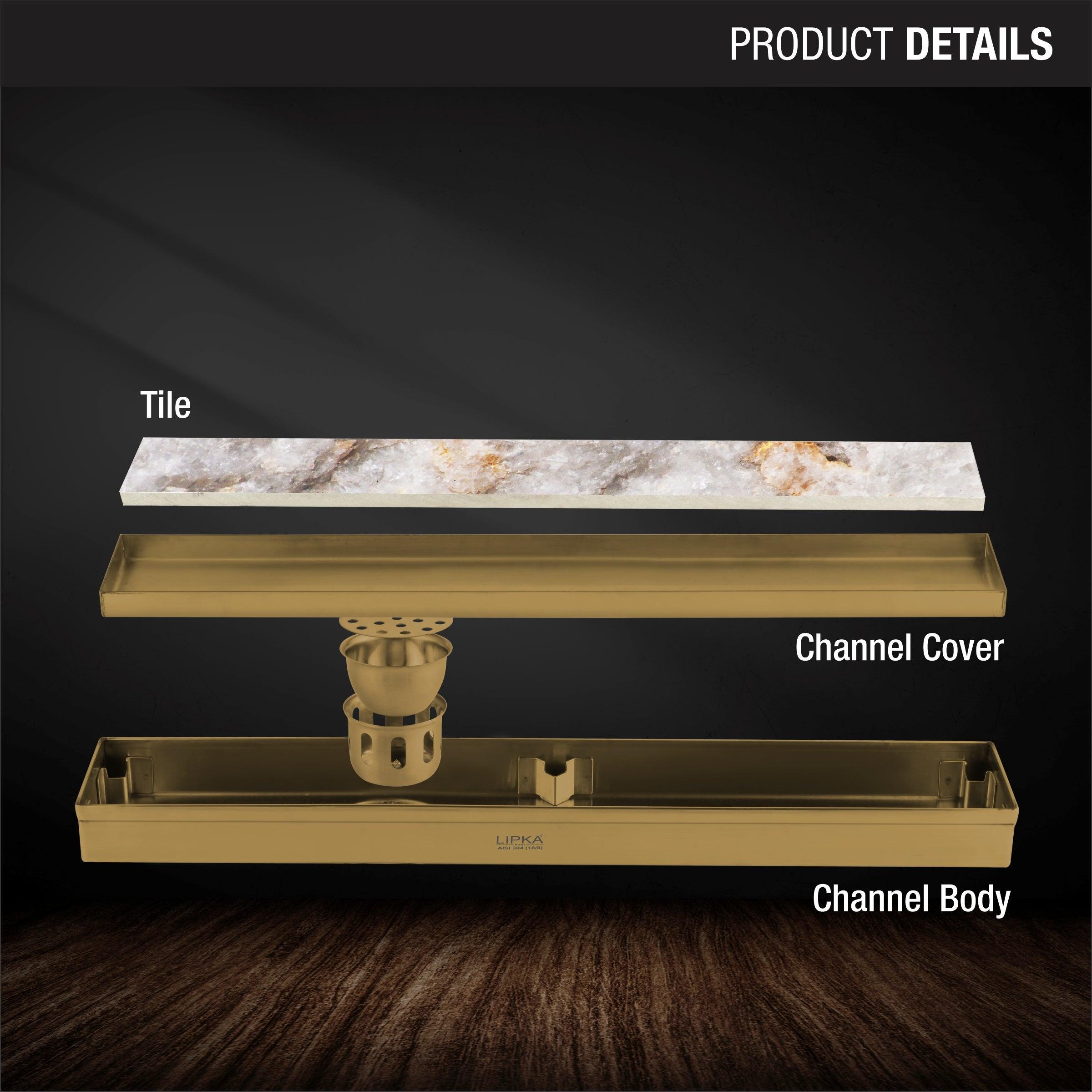 Tile Insert Shower Drain Channel - Yellow Gold (32 x 3 Inches) product details