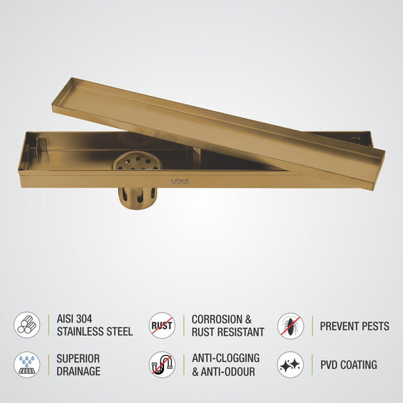 Tile Insert Shower Drain Channel - Yellow Gold (32 x 3 Inches) - LIPKA - Lipka Home