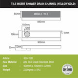 Tile Insert Shower Drain Channel - Yellow Gold (36 x 4 Inches) sizes and dimensions