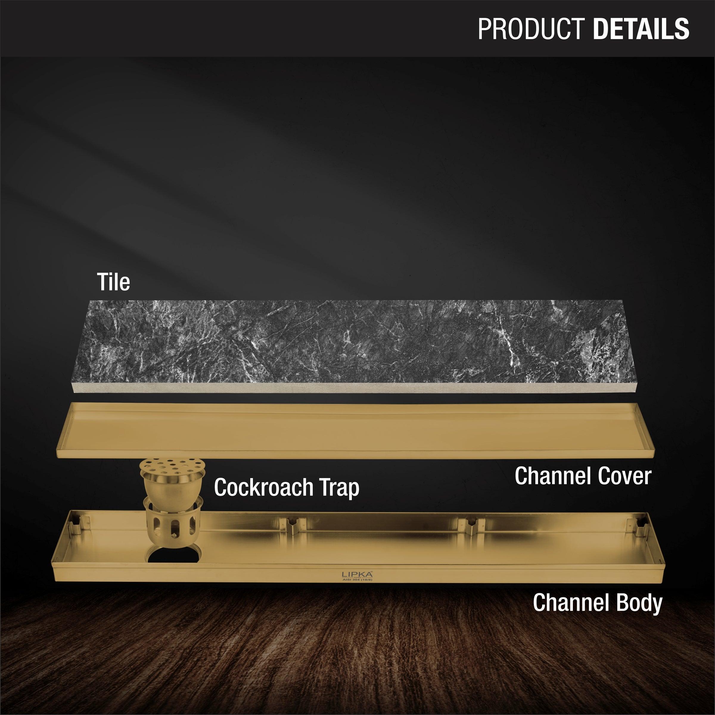 Tile Insert Shower Drain Channel - Yellow Gold (36 x 4 Inches) product details