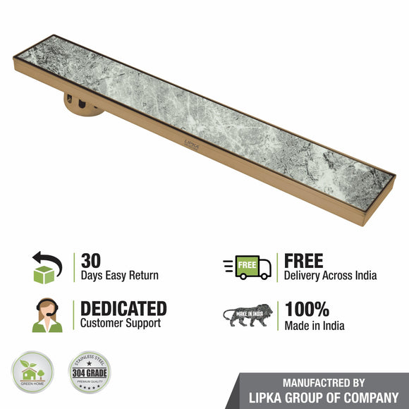 Tile Insert Shower Drain Channel - Yellow Gold (36 x 5 Inches) - LIPKA - Lipka Home