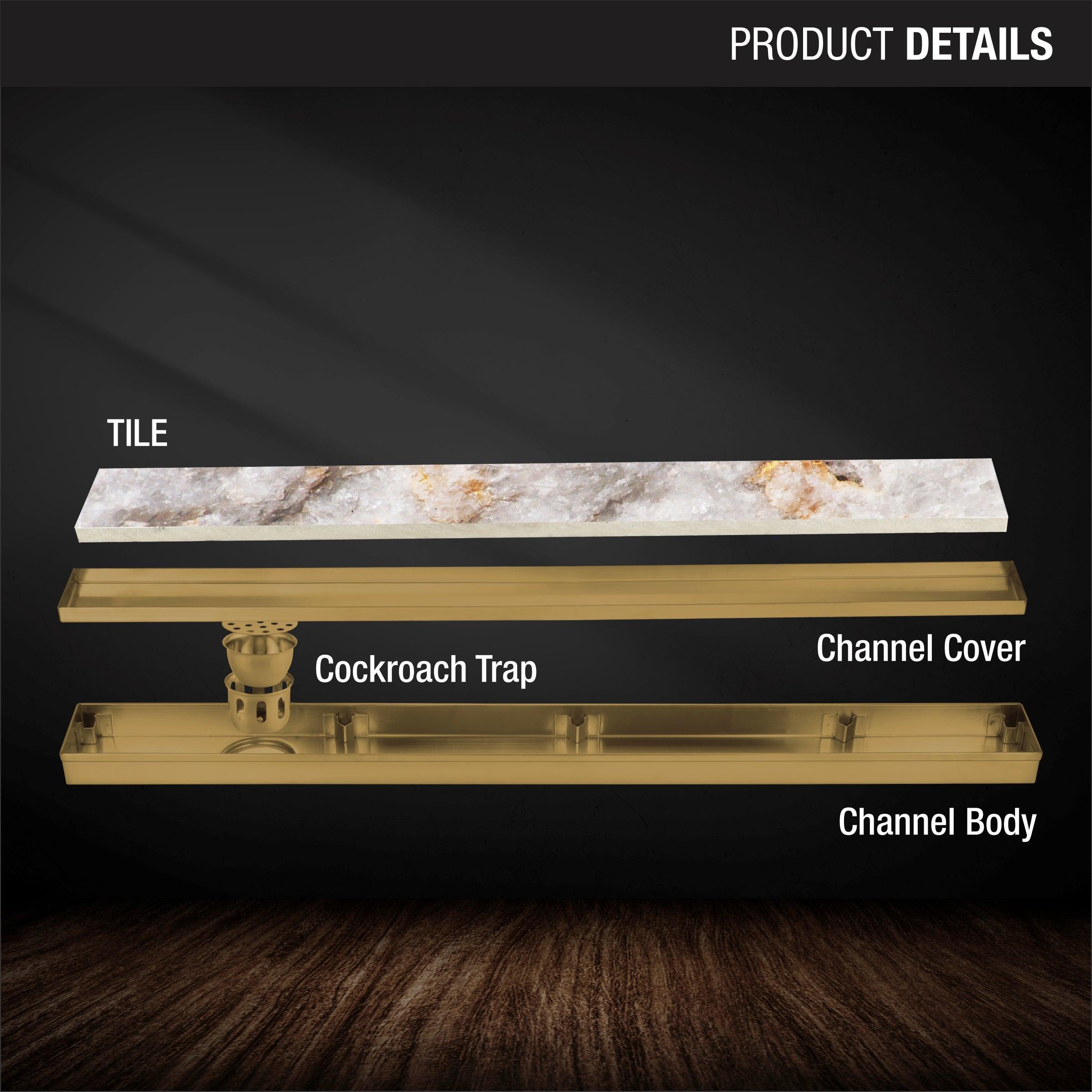 Tile Insert Shower Drain Channel - Yellow Gold (40 x 3 Inches) product details