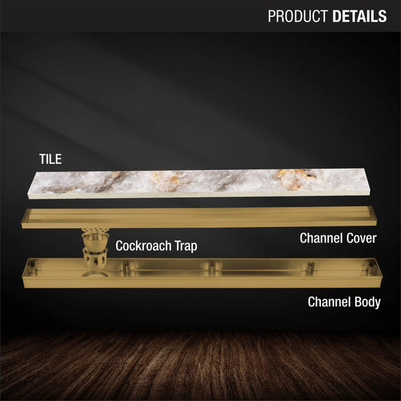 Tile Insert Shower Drain Channel - Yellow Gold (40 x 3 Inches) - LIPKA - Lipka Home