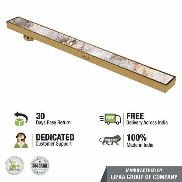 Tile Insert Shower Drain Channel - Yellow Gold (40 x 3 Inches) - LIPKA - Lipka Home