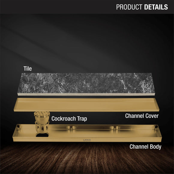 Tile Insert Shower Drain Channel - Yellow Gold (40 x 4 Inches) - LIPKA - Lipka Home
