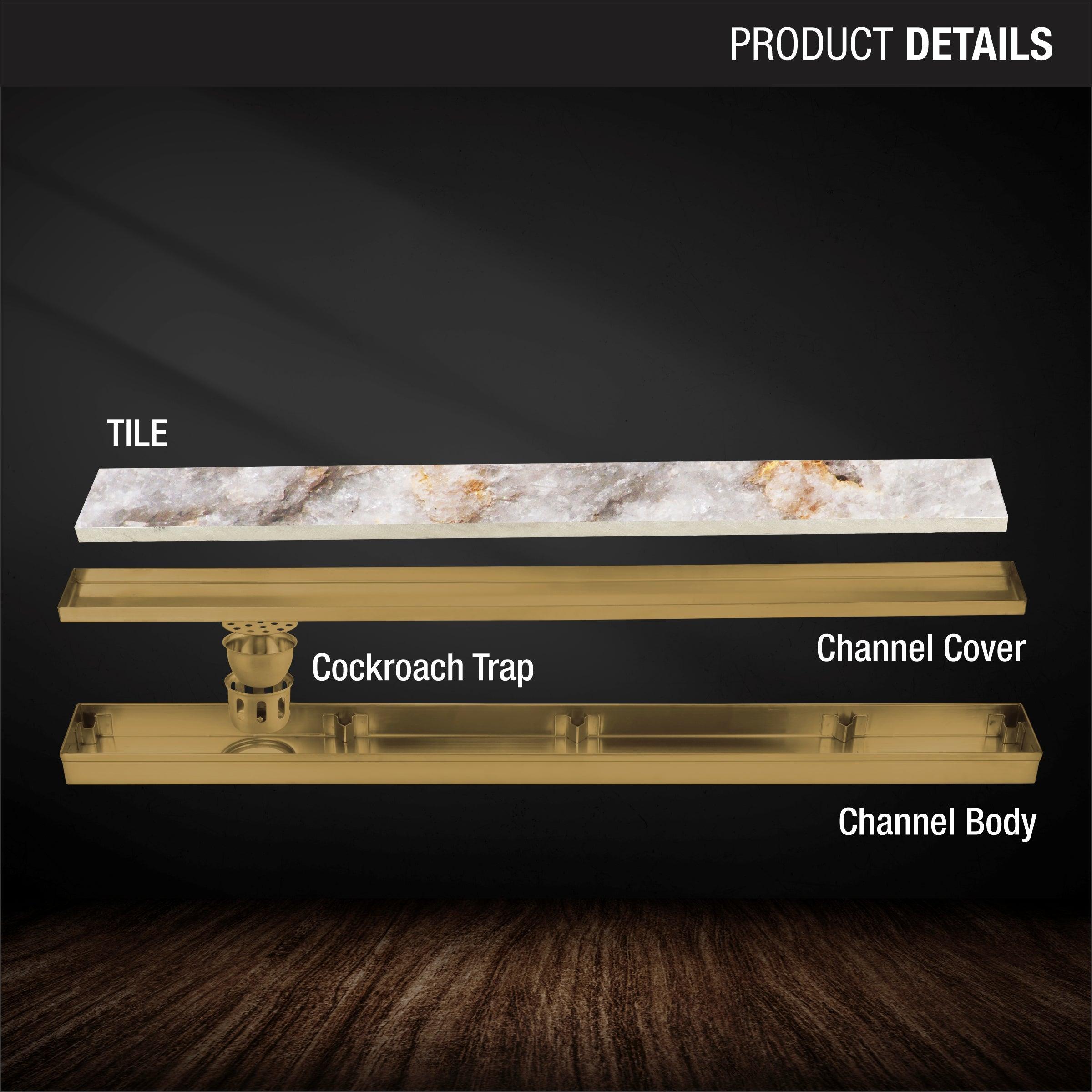 Tile Insert Shower Drain Channel - Yellow Gold (48 x 3 Inches) product details