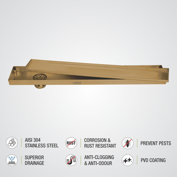 Tile Insert Shower Drain Channel - Yellow Gold (48 x 4 Inches) - LIPKA - Lipka Home