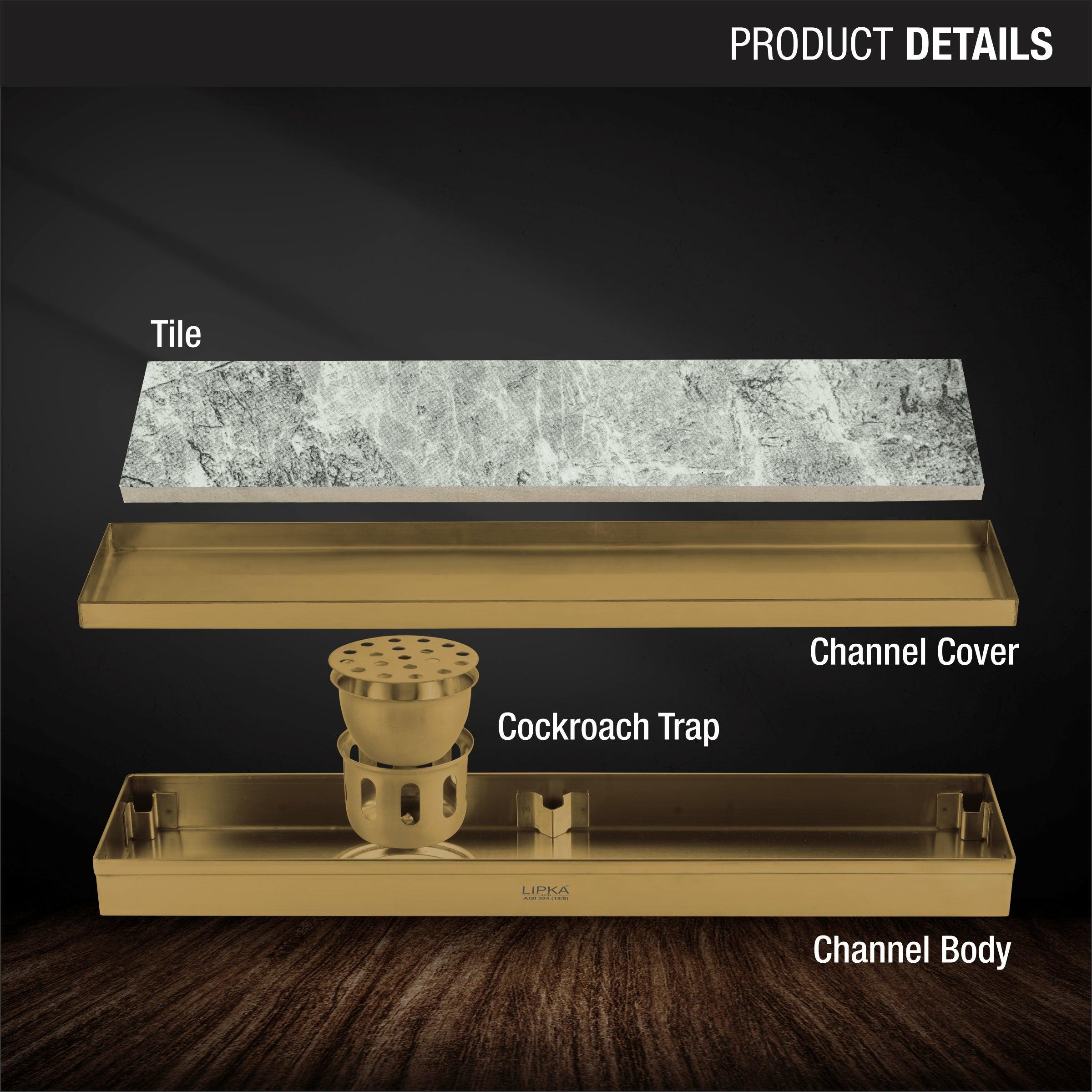 Tile Insert Shower Drain Channel - Yellow Gold (48 x 5 Inches) product details