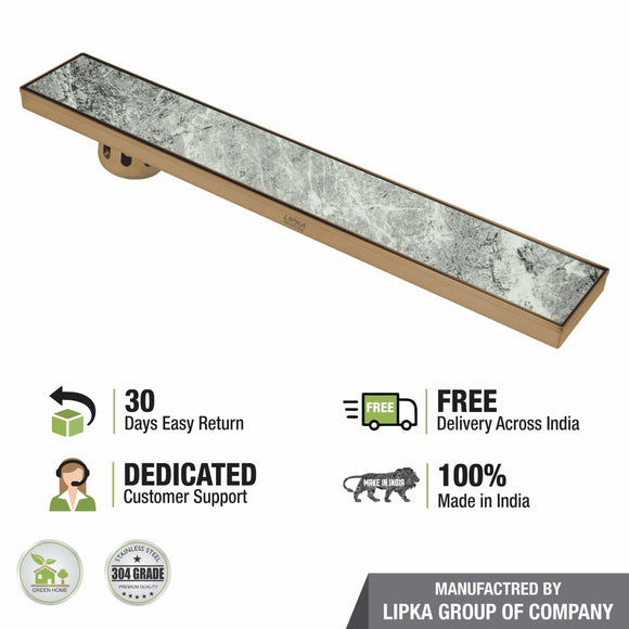 Tile Insert Shower Drain Channel - Yellow Gold (48 x 5 Inches) - LIPKA - Lipka Home