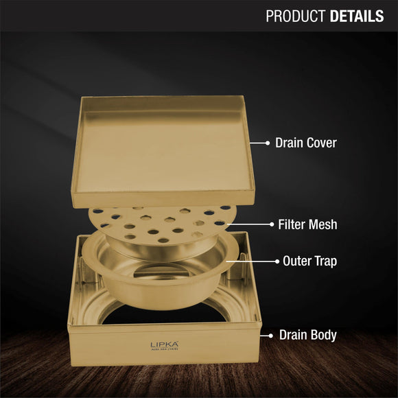 Tile Insert Square Floor Drain - Yellow Gold (5 x 5 Inches) - LIPKA - Lipka Home