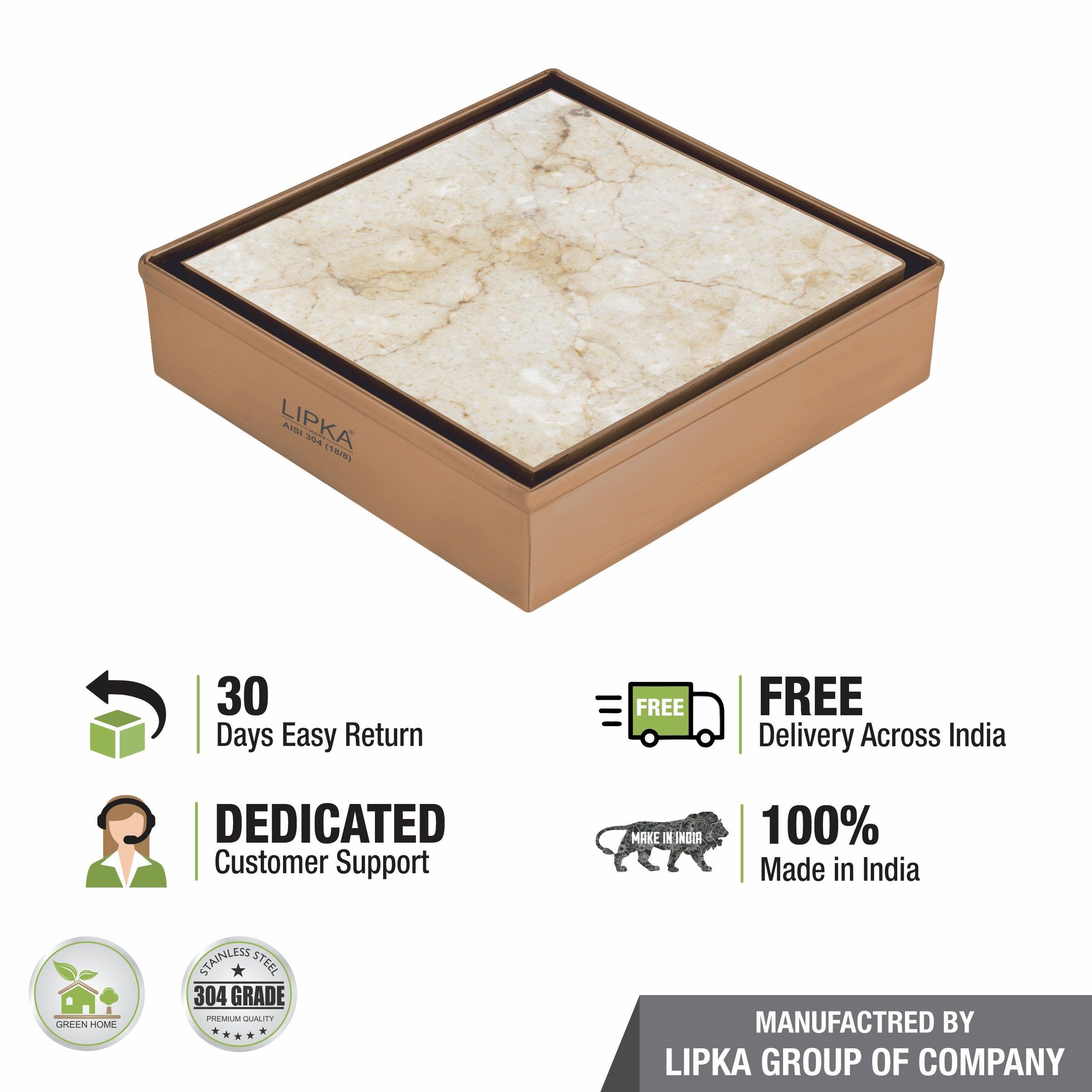 Tile Insert Square Floor Drain - Antique Copper (5 x 5 Inches) - LIPKA - Lipka Home