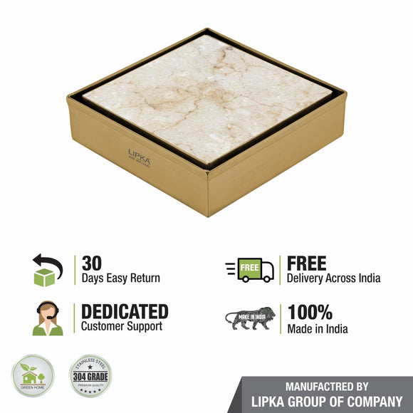 Tile Insert Square Floor Drain - Yellow Gold (5 x 5 Inches) - LIPKA - Lipka Home