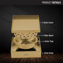 Tile Insert Square Floor Drain - Yellow Gold (6 x 6 Inches) - LIPKA - Lipka Home