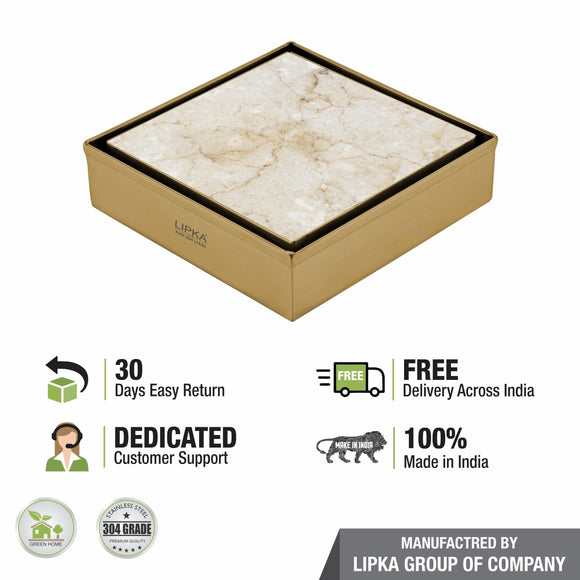 Tile Insert Square Floor Drain - Yellow Gold (6 x 6 Inches) - LIPKA - Lipka Home