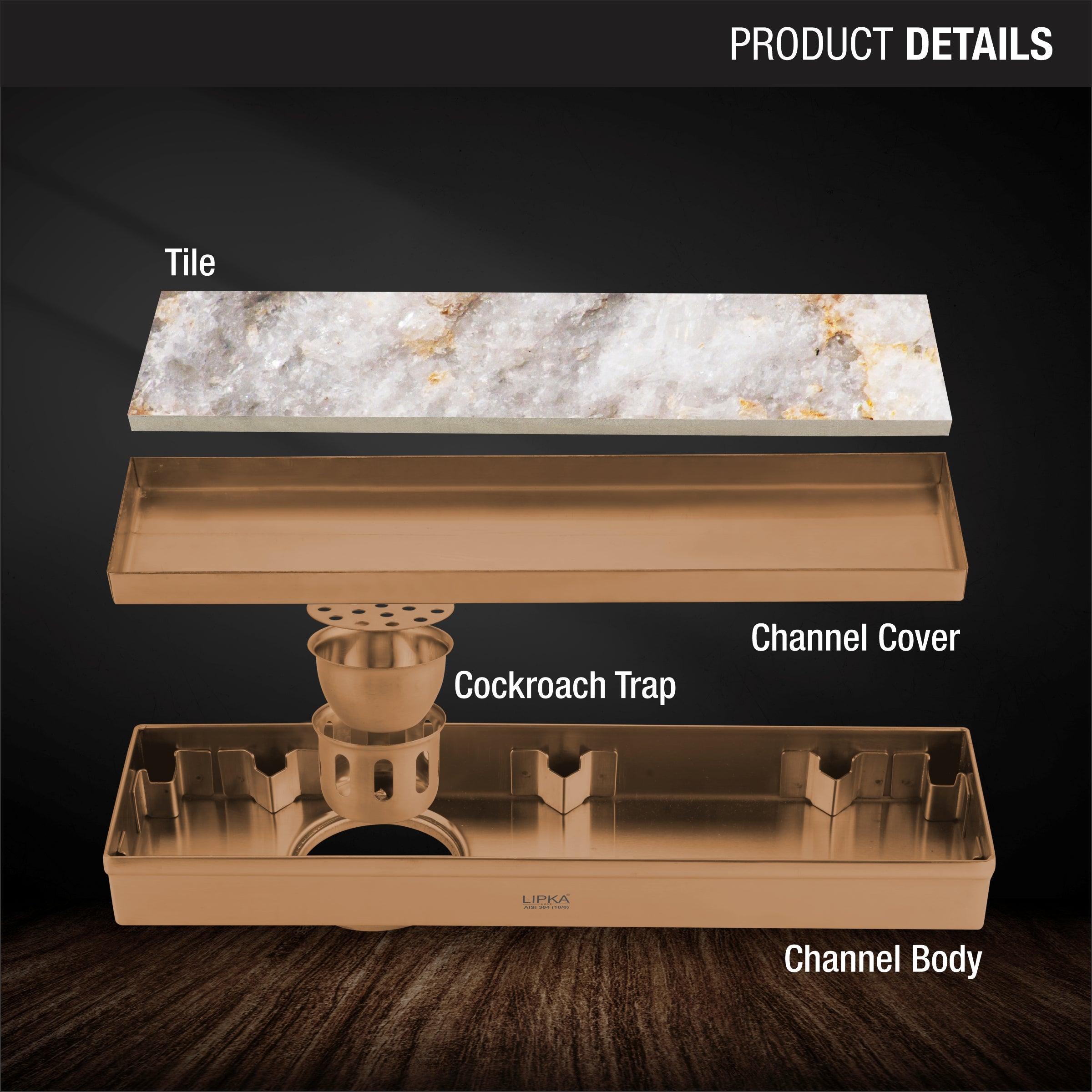 Tile Insert Shower Drain Channel - Antique Copper (12 x 3 Inches) product details 