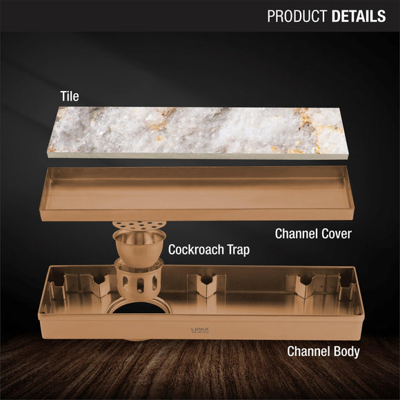 Tile Insert Shower Drain Channel - Antique Copper (18 x 3 Inches) - LIPKA - Lipka Home