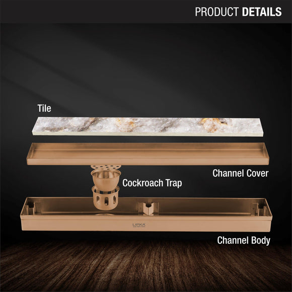 Tile Insert Shower Drain Channel - Antique Copper (24 x 3 Inches) - LIPKA - Lipka Home
