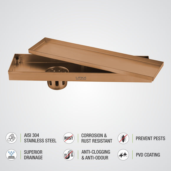 Tile Insert Shower Drain Channel - Antique Copper (32 x 5 Inches) - LIPKA - Lipka Home