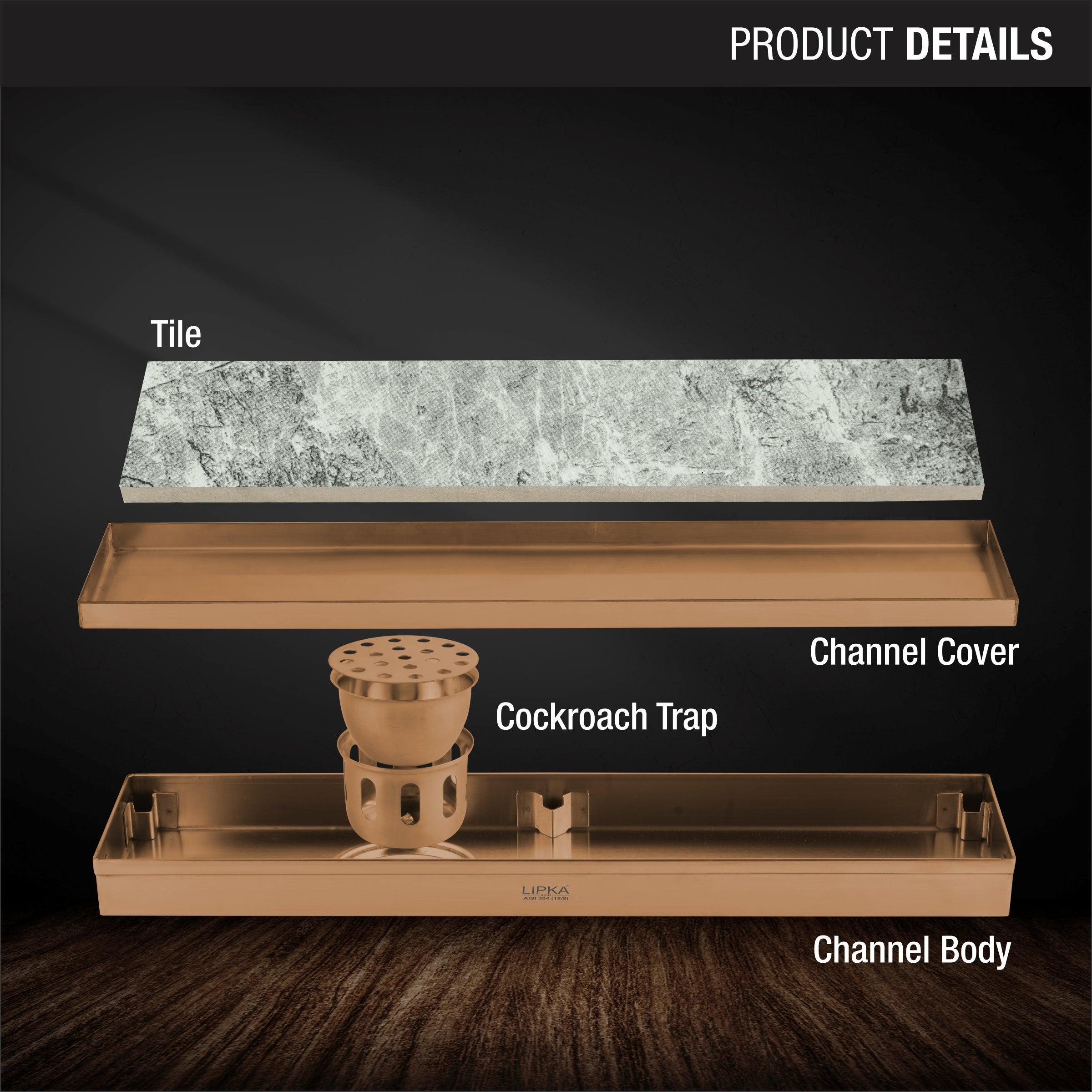 Tile Insert Shower Drain Channel - Antique Copper (36 x 5 Inches