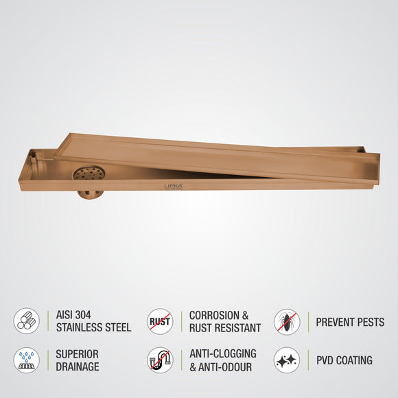 Tile Insert Shower Drain Channel - Antique Copper (40 x 4 Inches) - LIPKA - Lipka Home