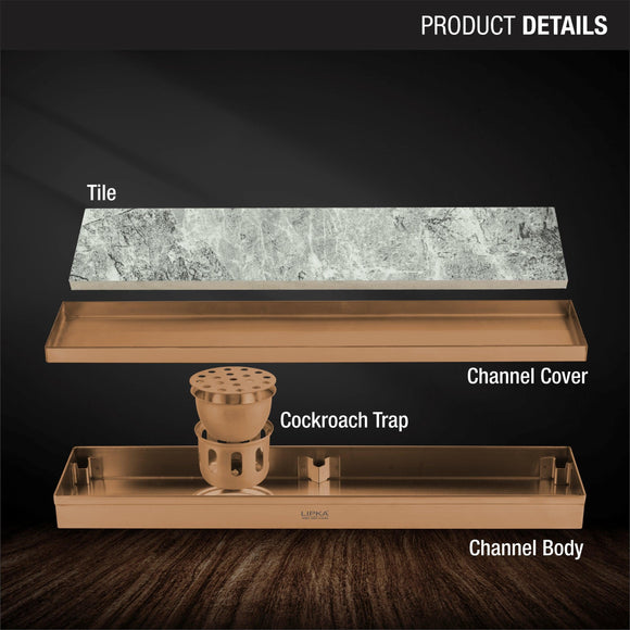 Tile Insert Shower Drain Channel - Antique Copper (48 x 5 Inches) - LIPKA - Lipka Home