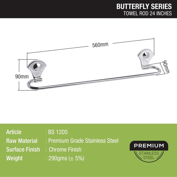 Butterfly Towel Rod (24 Inches) - LIPKA - Lipka Home