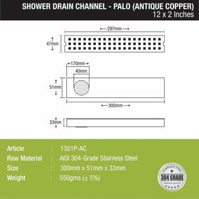 Palo Shower Drain Channel - Antique Copper (12 x 2 Inches) - LIPKA - Lipka Home
