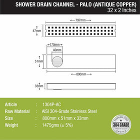 Palo Shower Drain Channel - Antique Copper (32 x 2 Inches) - LIPKA - Lipka Home