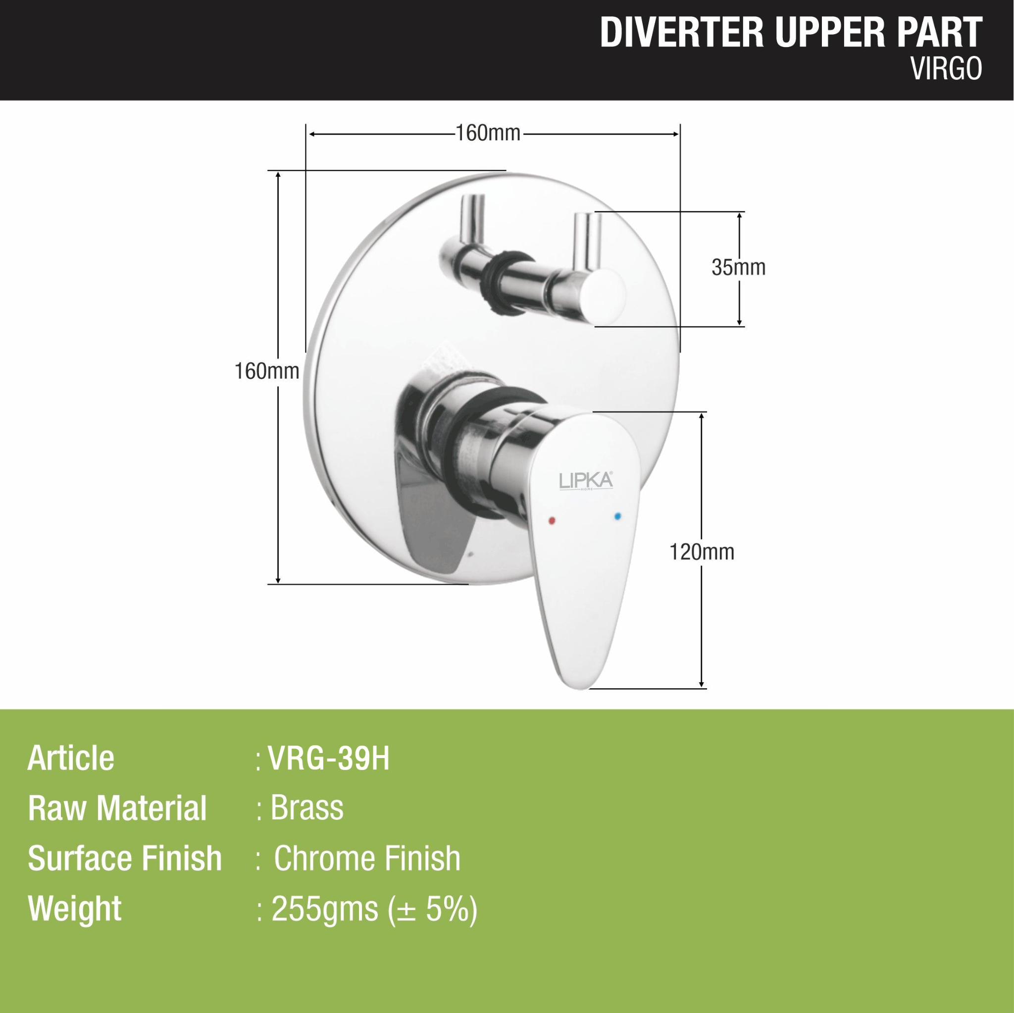 Virgo Diverter Upper Part (Compatible with 2-Inlet High Flow & 3 Inlet Diverter Body) dimensions