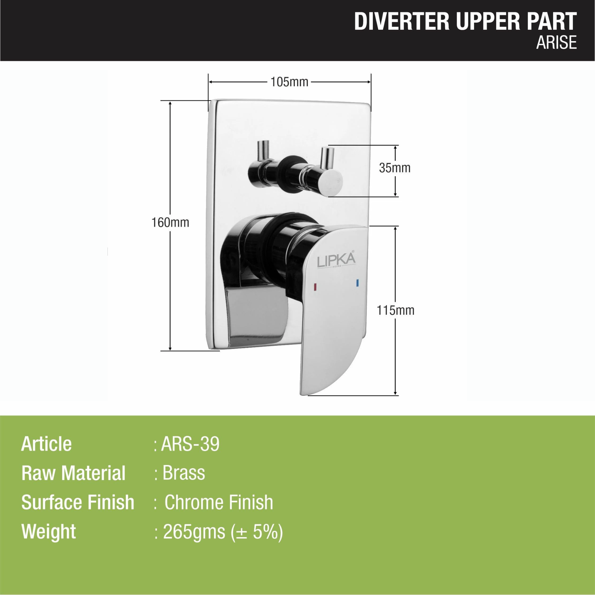 arise diverter upper part dimension