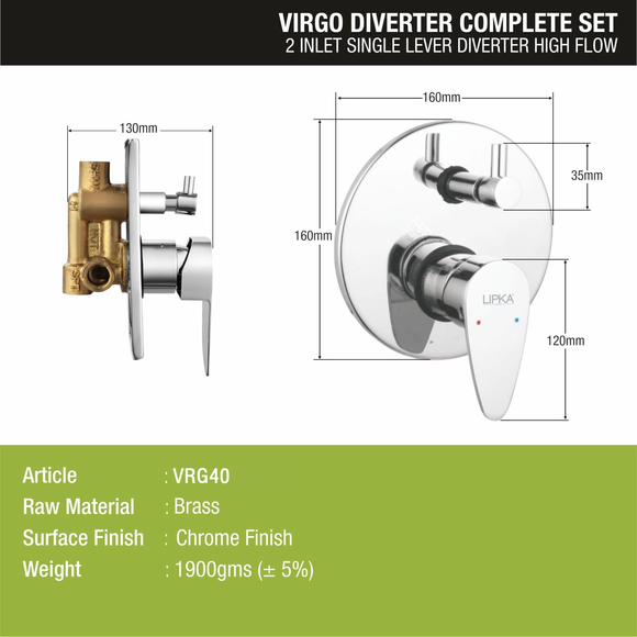 Virgo 2-inlet Single Lever Diverter High-Flow (Complete Set) - LIPKA - Lipka Home
