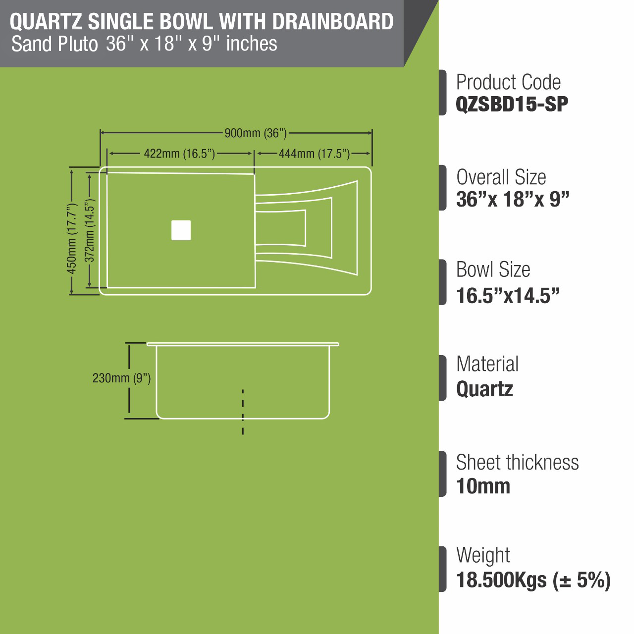 quartz single bowl with drainboard dimensions