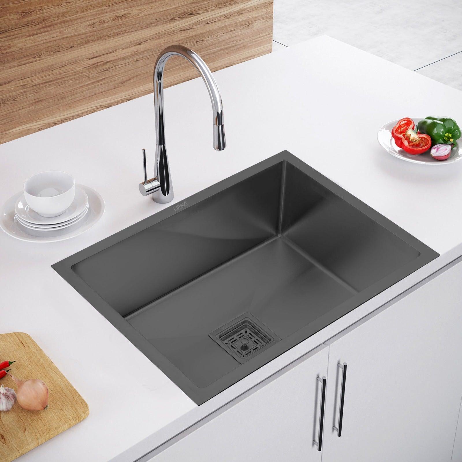 Handmade Black PVD Coated Single Bowl Kitchen Sink (24 x 18 x 10 Inches) - LIPKA