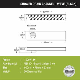 Wave Shower Drain Channel - Black (36 x 3 Inches) - LIPKA - Lipka Home
