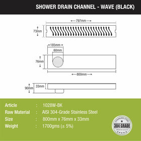 Wave Shower Drain Channel - Black (32 x 3 Inches) - LIPKA - Lipka Home