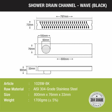 Wave Shower Drain Channel - Black (32 x 3 Inches) - LIPKA - Lipka Home