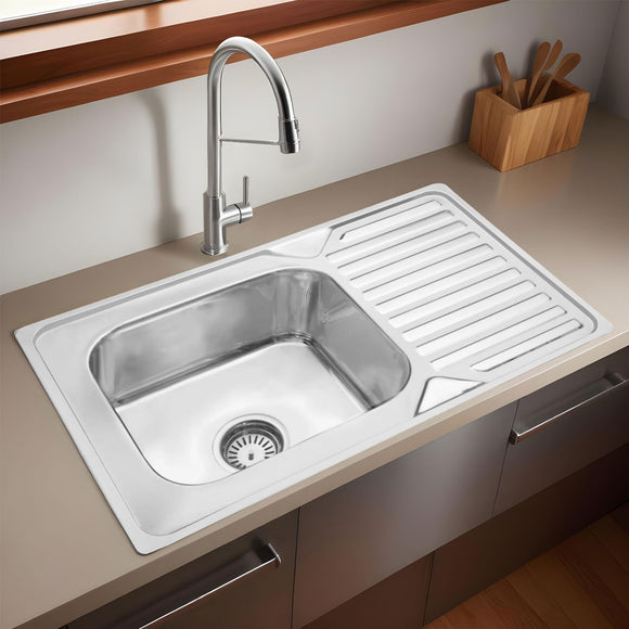 Square Single Bowl 304-Grade Kitchen Sink with Drainboard (32 x 20 x 8 Inches) - LIPKA - Lipka Home