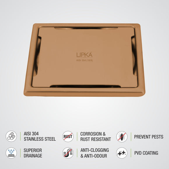 Yellow Exclusive Square Floor Drain in Antique Copper PVD Coating (6 x 6 Inches) - LIPKA - Lipka Home