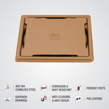 Yellow Exclusive Square Floor Drain in Antique Copper PVD Coating (6 x 6 Inches) - LIPKA